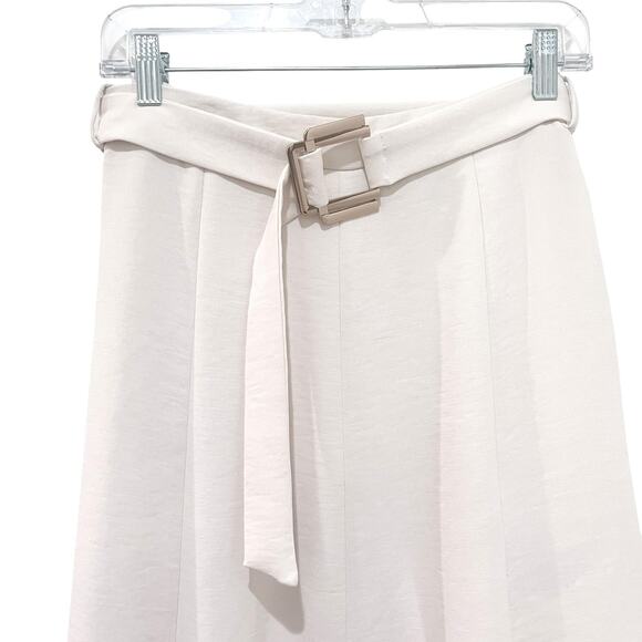 Zara Skirt Womens Medium Ivory Belted A-Line Midi Side Zip High Waist Polyester - Picture 6 of 10